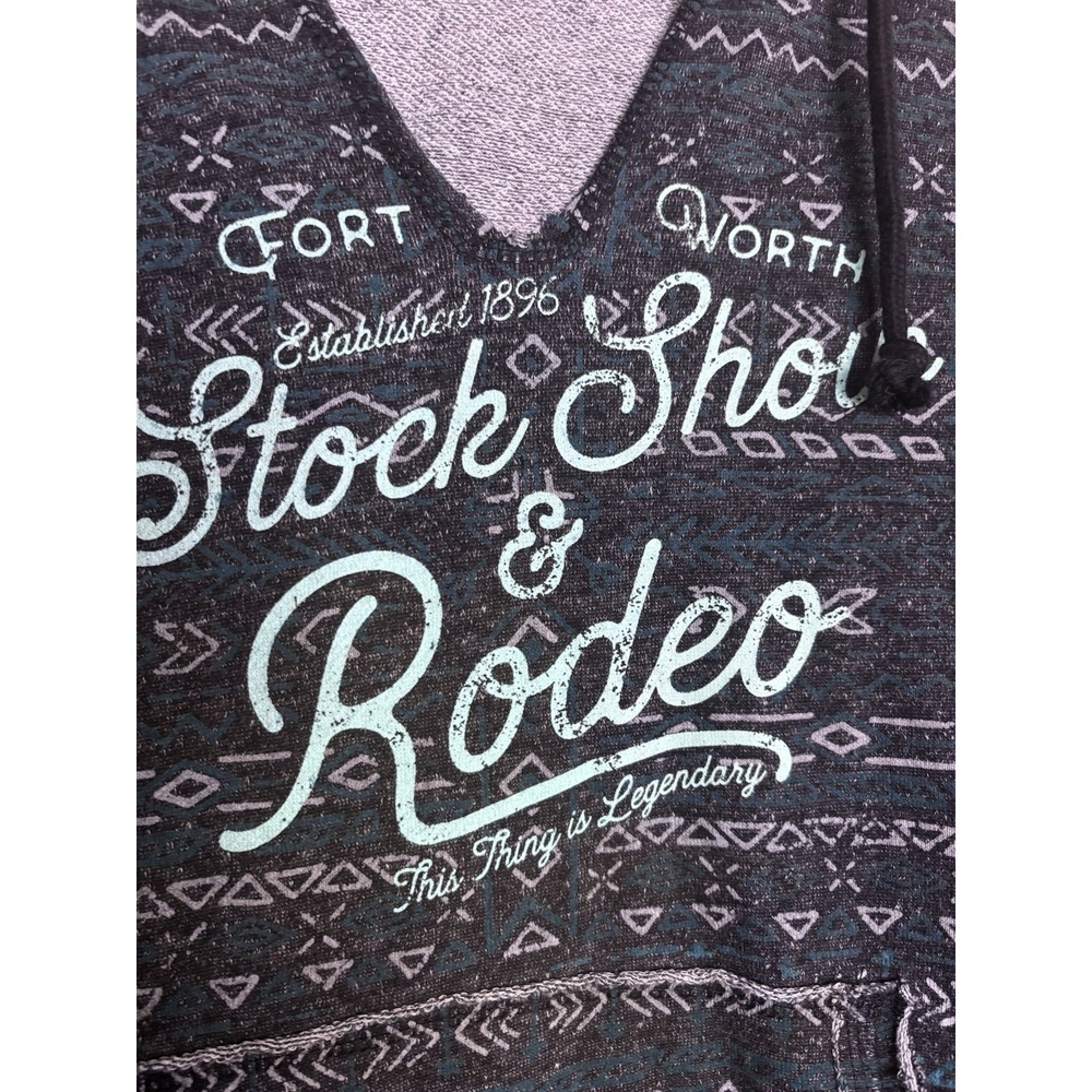 Fort Worth Stock Show & Rodeo Hoodie Small Gray Aztec‎ Western V-Neck Pullover - Picture 2 of 7